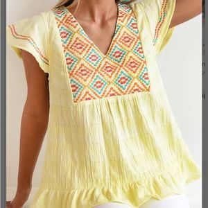 THML Lemon Blouse with Multicolor Embroidery